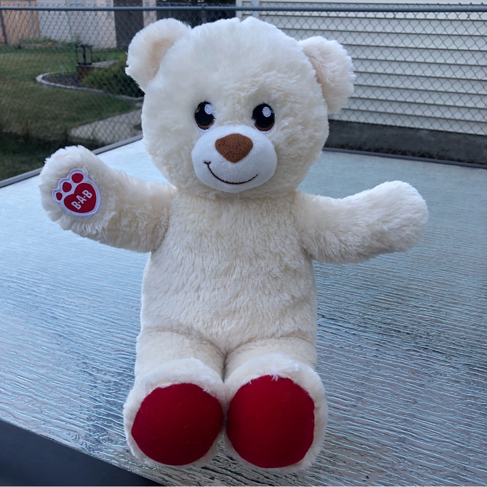Build-A-Bear BAB Ivory Teddy Bear Plush Stuffed Animal Toy Red Feet Lil' Cub